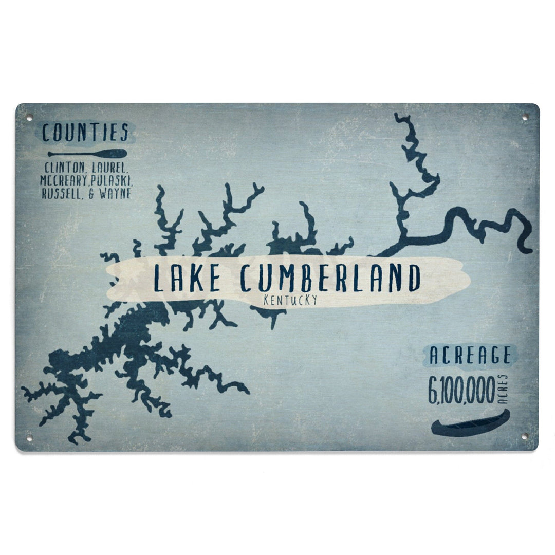 Lake Cumberland, Kentucky, Lake Essentials, Shape, Acreage & County, Lantern Press Artwork, Wood Signs and Postcards Wood Lantern Press 