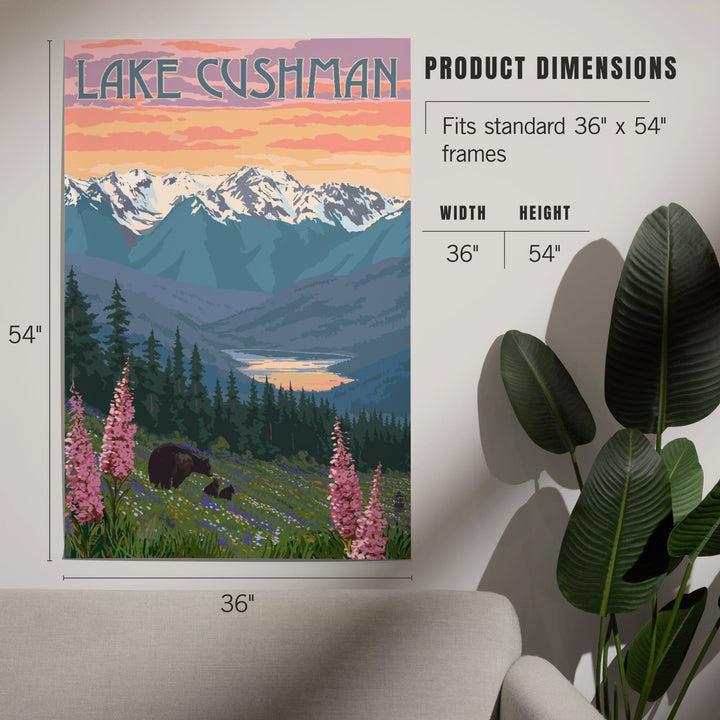 Lake Cushman, Washington, Bear and Spring Flowers, Art & Giclee Prints Art Lantern Press 