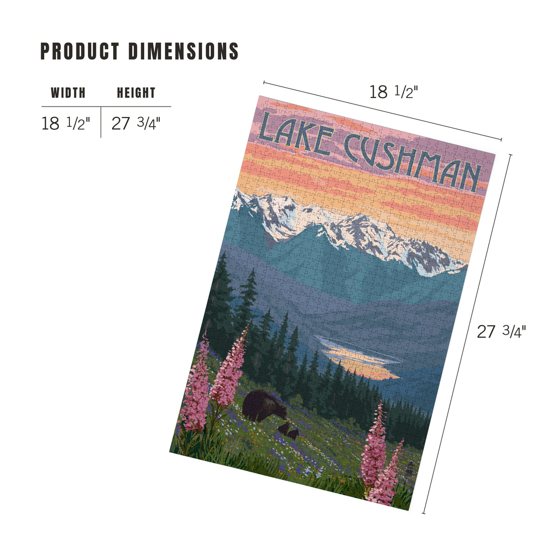 Lake Cushman, Washington, Bear and Spring Flowers, Jigsaw Puzzle Puzzle Lantern Press 