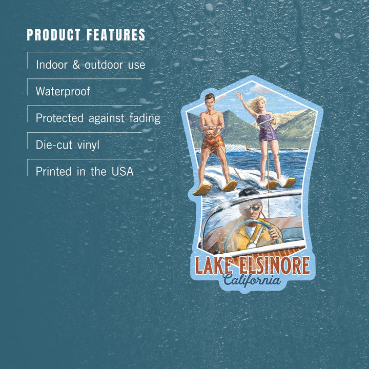 Lake Elsinore, California, Water Skiing Scene, Contour, Lantern Press Artwork, Vinyl Sticker - Lantern Press