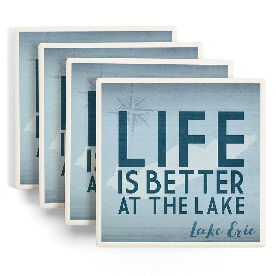 Lake Erie, United States, Lake Essentials, Life is Better at the Lake, Lantern Press Artwork, Coaster Set - Lantern Press