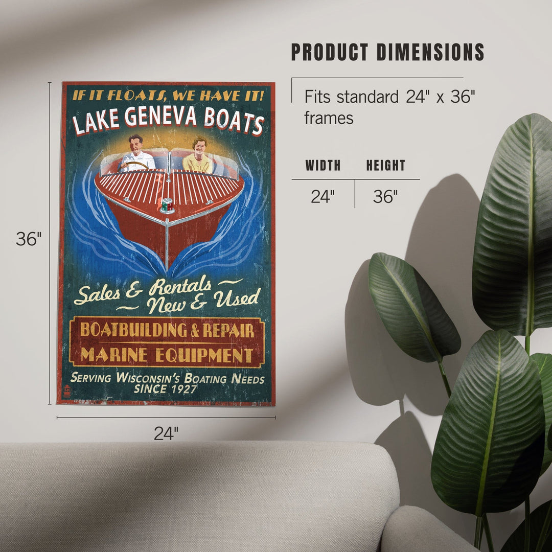 Lake Geneva, Wisconsin, Boat Shop Vintage Sign, Art & Giclee Prints Art Lantern Press 