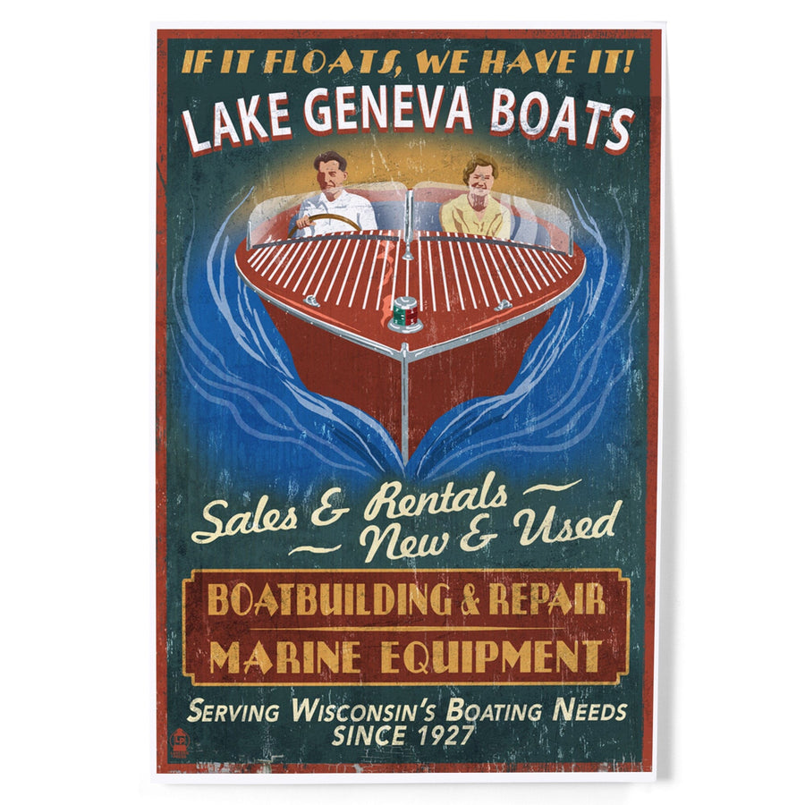 Lake Geneva, Wisconsin, Boat Shop Vintage Sign, Art & Giclee Prints Art Lantern Press 