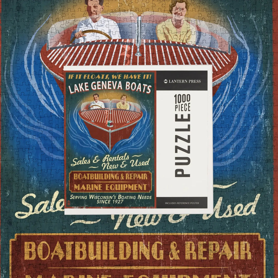 Lake Geneva, Wisconsin, Boat Shop Vintage Sign, Jigsaw Puzzle Puzzle Lantern Press 
