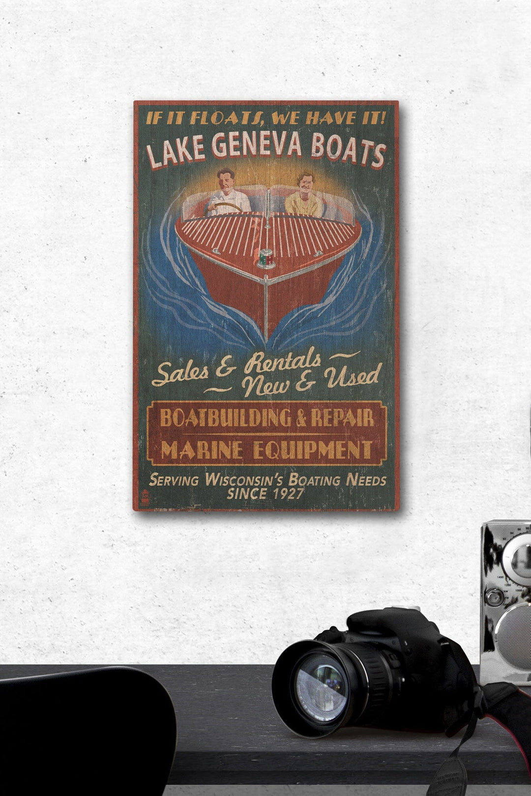 Lake Geneva, Wisconsin, Boat Shop Vintage Sign, Lantern Press Poster, Wood Signs and Postcards Wood Lantern Press 12 x 18 Wood Gallery Print 