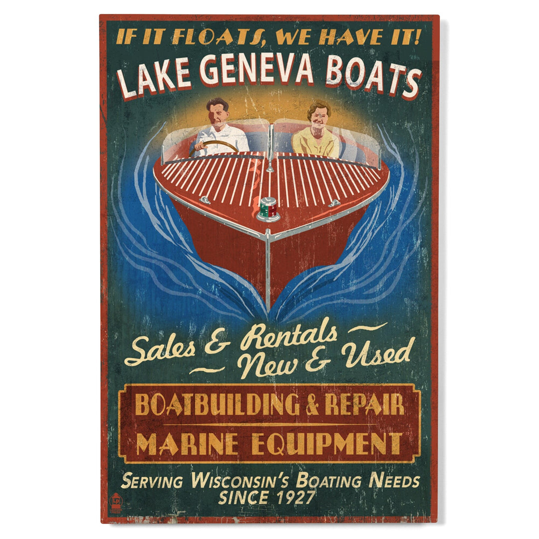 Lake Geneva, Wisconsin, Boat Shop Vintage Sign, Lantern Press Poster, Wood Signs and Postcards Wood Lantern Press 