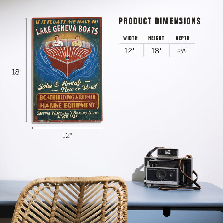 Lake Geneva, Wisconsin, Boat Shop Vintage Sign, Lantern Press Poster, Wood Signs and Postcards Wood Lantern Press 