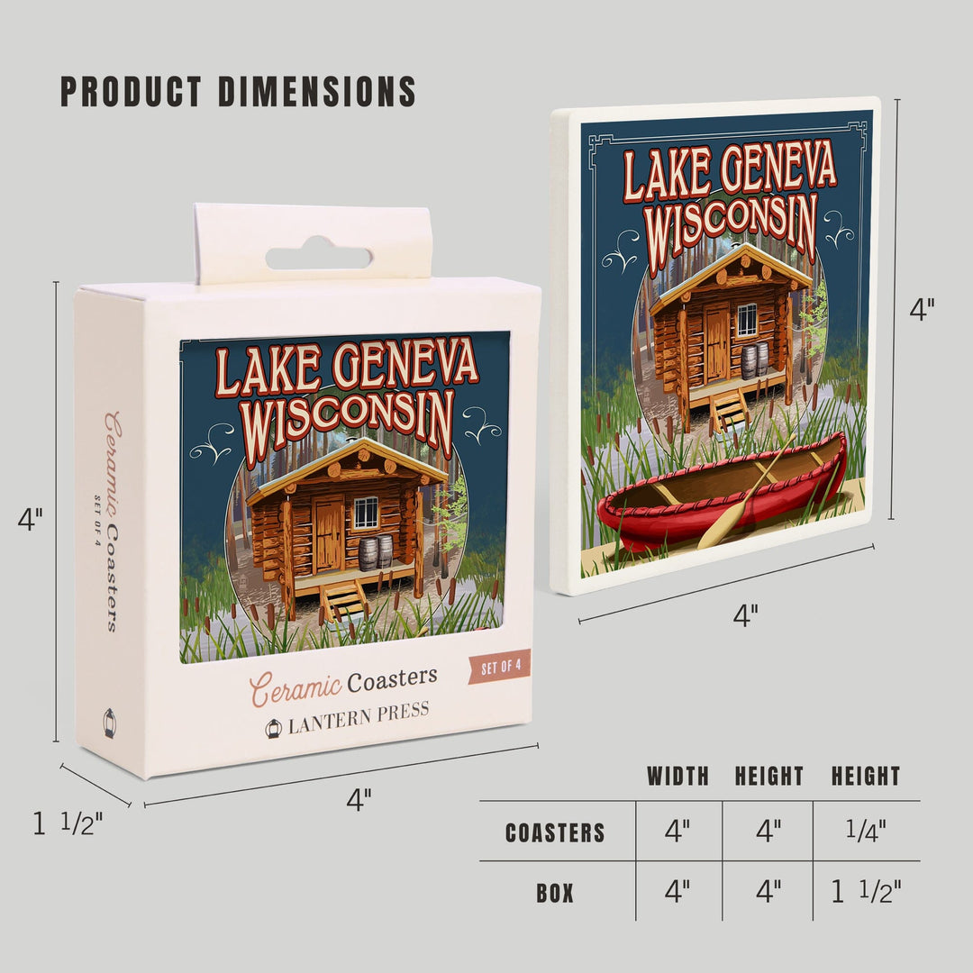 Lake Geneva, Wisconsin, Cabin in Woods, Coasters Coasters Lantern Press 