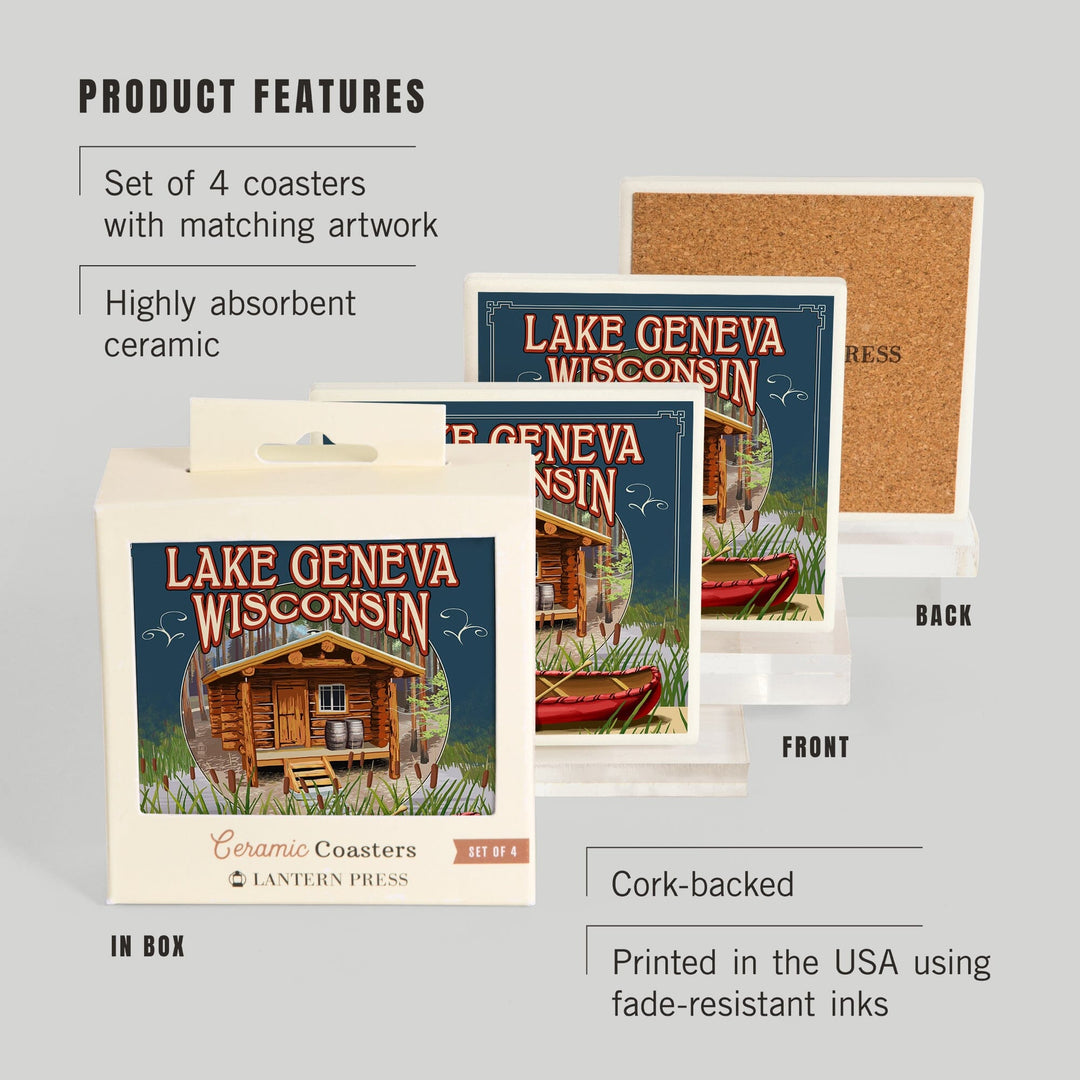 Lake Geneva, Wisconsin, Cabin in Woods, Coasters Coasters Lantern Press 