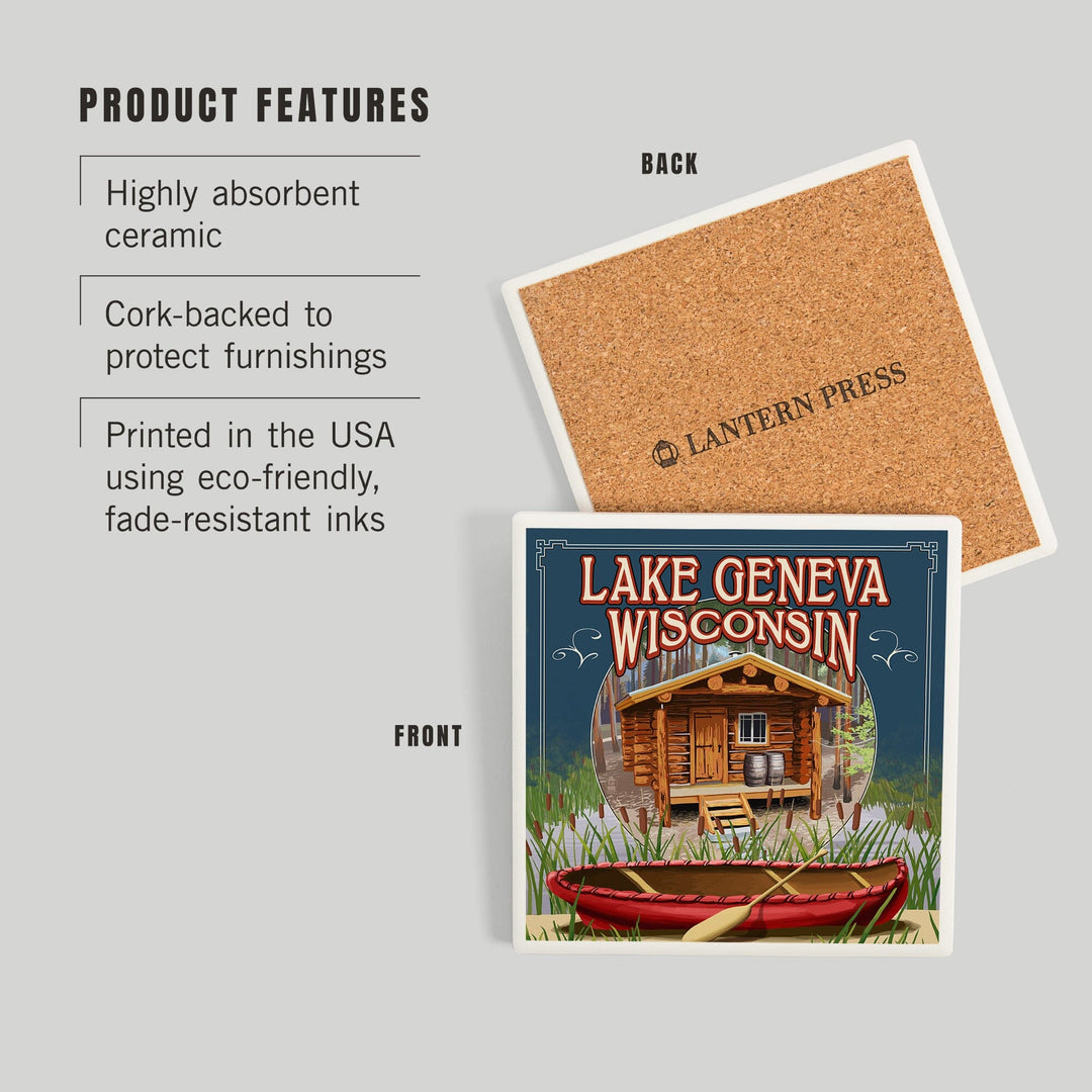 Lake Geneva, Wisconsin, Cabin in Woods, Coasters Coasters Lantern Press 