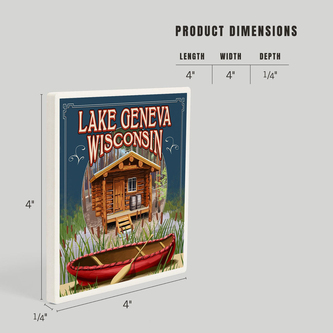 Lake Geneva, Wisconsin, Cabin in Woods, Coasters Coasters Lantern Press 