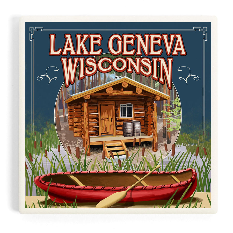 Lake Geneva, Wisconsin, Cabin in Woods, Coasters Coasters Lantern Press 