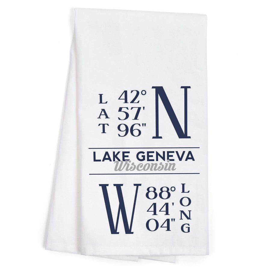Lake Geneva, Wisconsin, Latitude and Longitude, Organic Cotton Kitchen Tea Towels Kitchen Lantern Press 