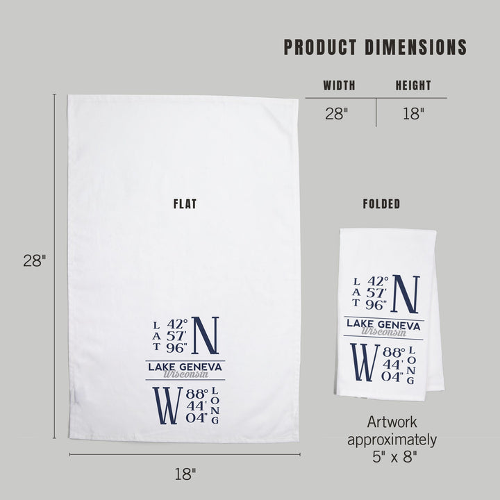 Lake Geneva, Wisconsin, Latitude and Longitude, Organic Cotton Kitchen Tea Towels Kitchen Lantern Press 