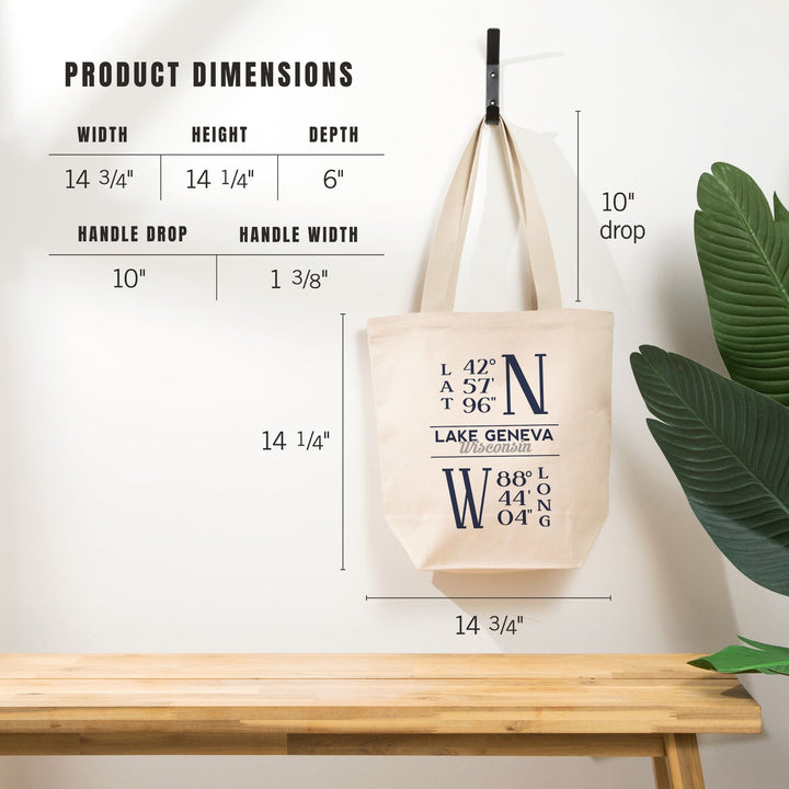 Lake Geneva, Wisconsin, Latitude and Longitude, Tote Bag Totes Lantern Press 
