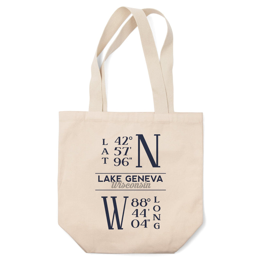 Lake Geneva, Wisconsin, Latitude and Longitude, Tote Bag Totes Lantern Press 