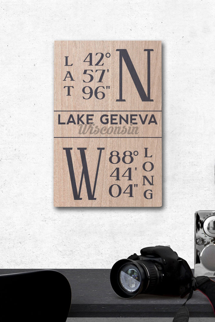 Lake Geneva, Wisconsin, Latitude & Longitude, Lantern Press Artwork, Wood Signs and Postcards - Lantern Press