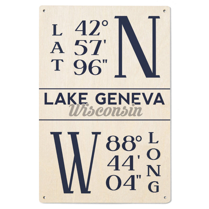 Lake Geneva, Wisconsin, Latitude & Longitude, Lantern Press Artwork, Wood Signs and Postcards - Lantern Press