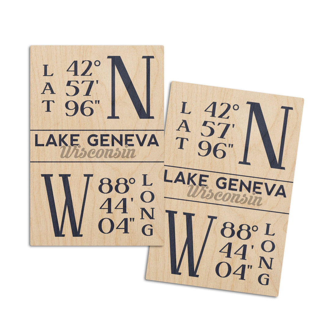 Lake Geneva, Wisconsin, Latitude & Longitude, Lantern Press Artwork, Wood Signs and Postcards - Lantern Press