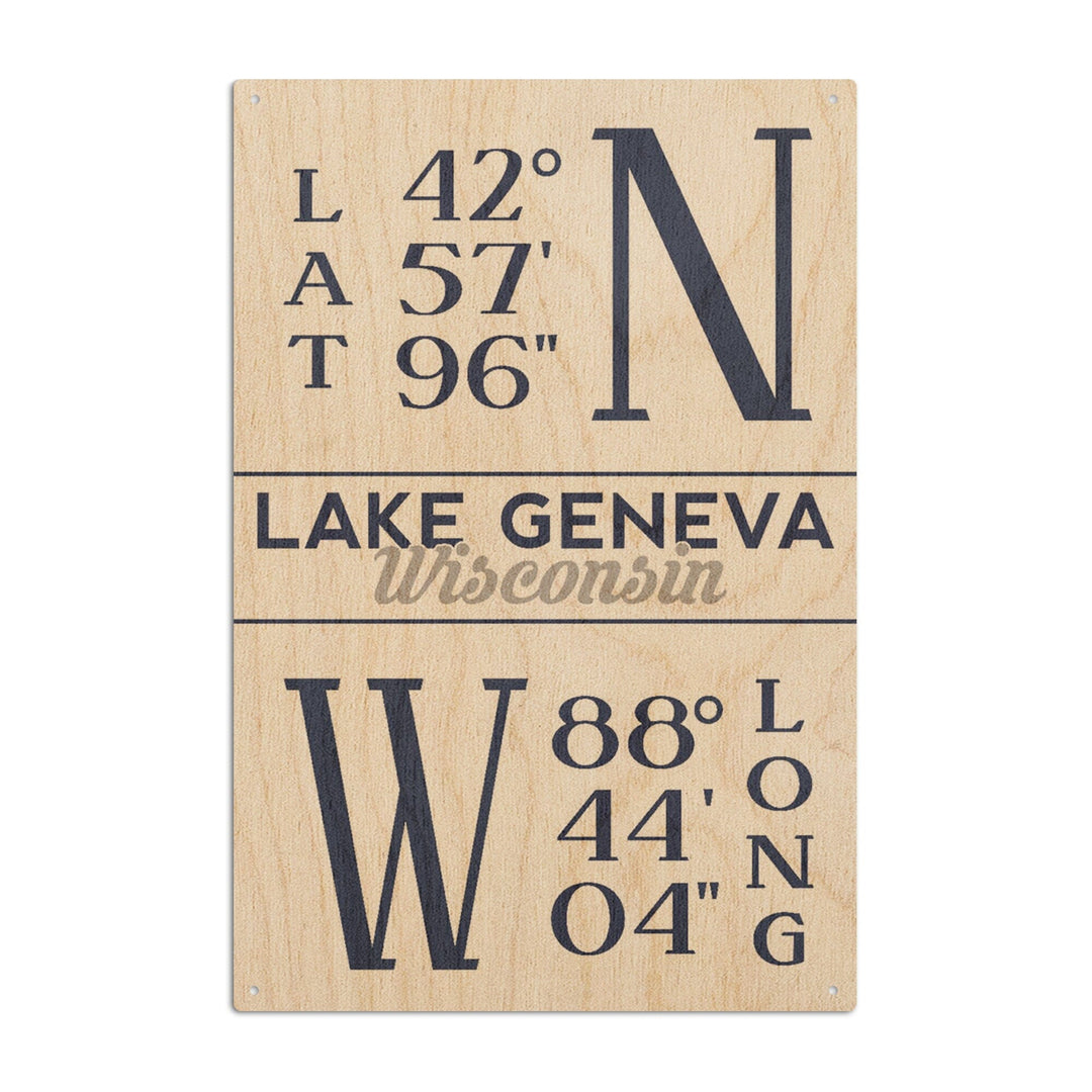 Lake Geneva, Wisconsin, Latitude & Longitude, Lantern Press Artwork, Wood Signs and Postcards - Lantern Press