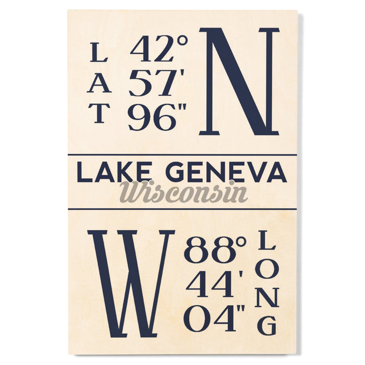 Lake Geneva, Wisconsin, Latitude & Longitude, Lantern Press Artwork, Wood Signs and Postcards - Lantern Press