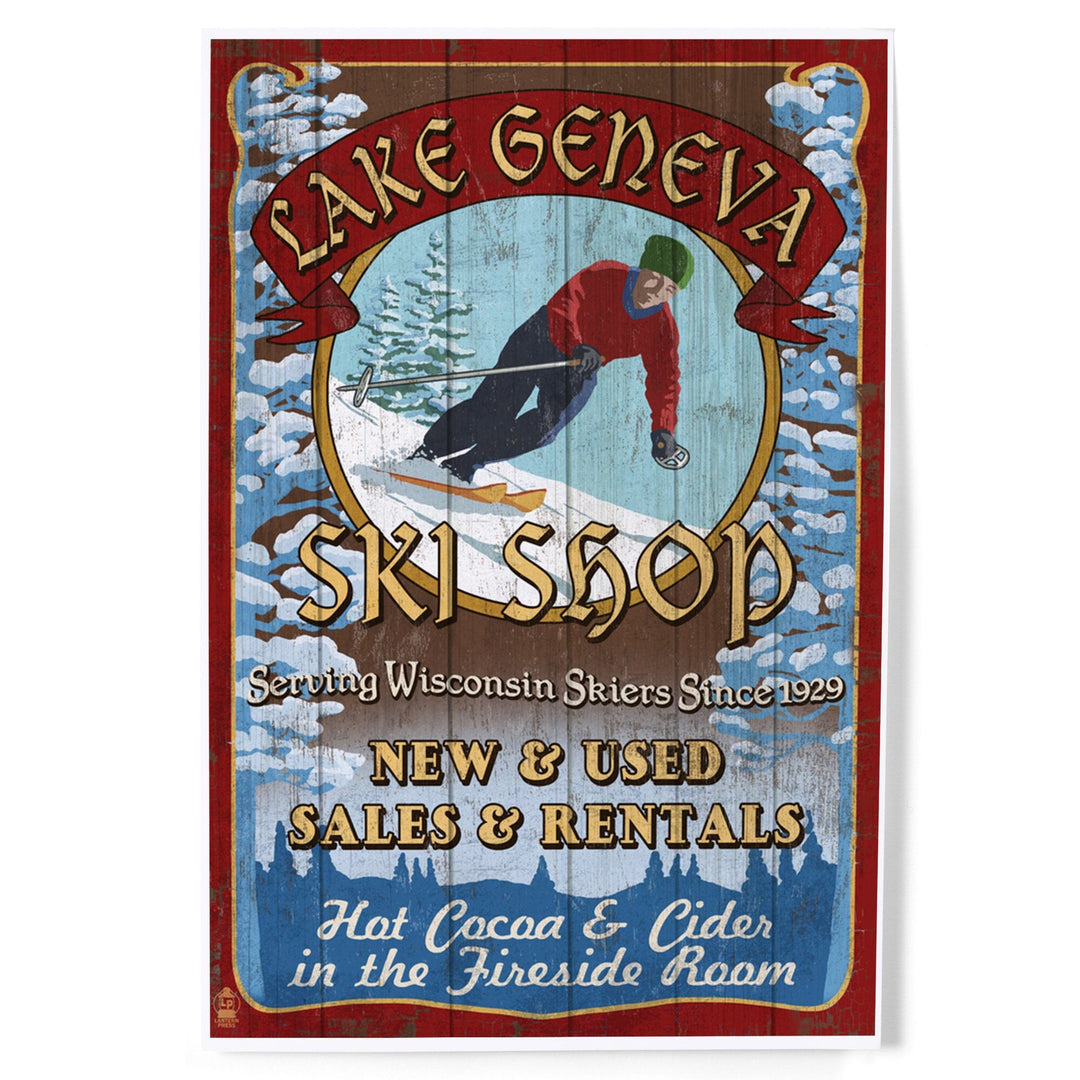 Lake Geneva, Wisconsin, Ski Shop Vintage Sign, Art & Giclee Prints Art Lantern Press 