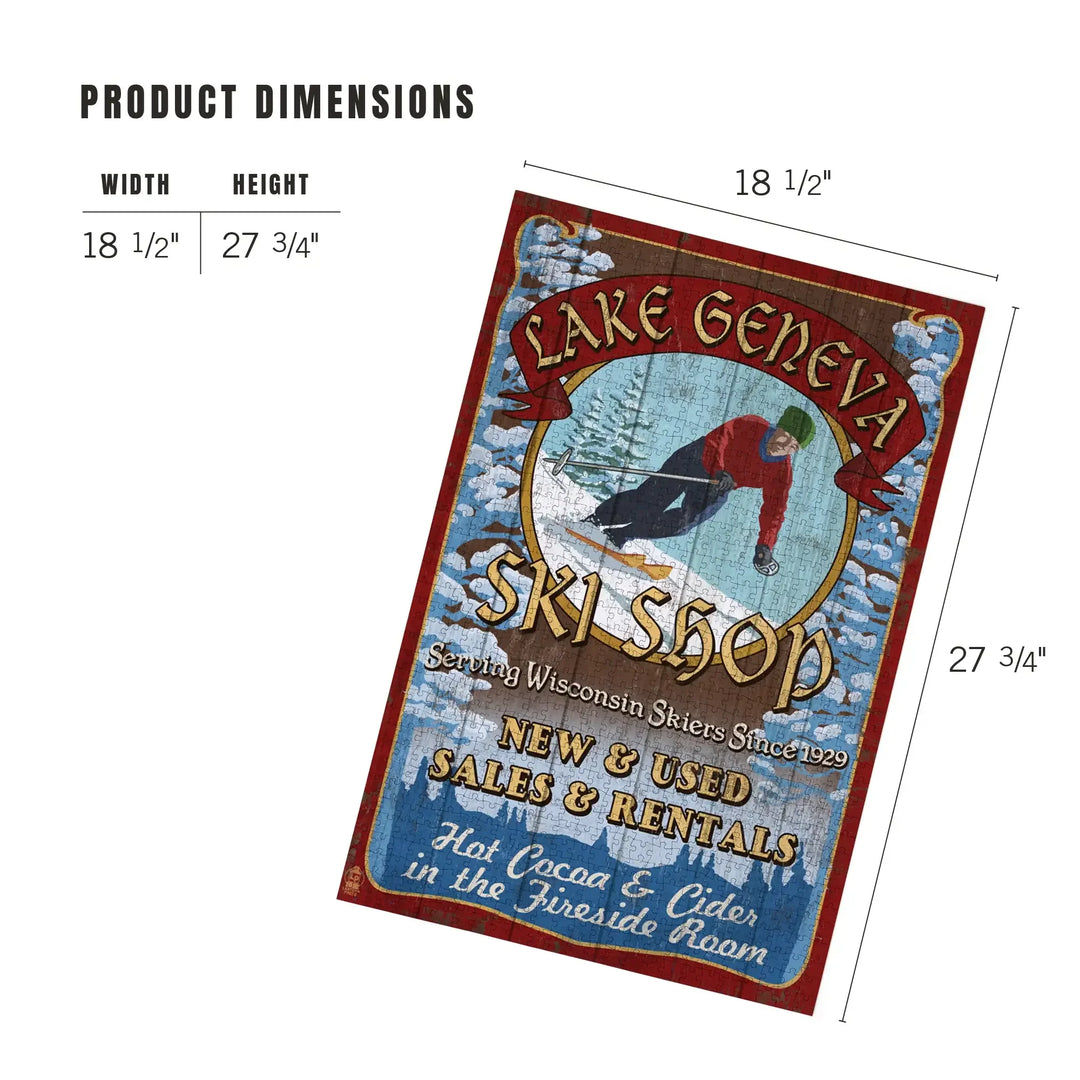 Lake Geneva, Wisconsin, Ski Shop Vintage Sign, Jigsaw Puzzle Puzzle Lantern Press 