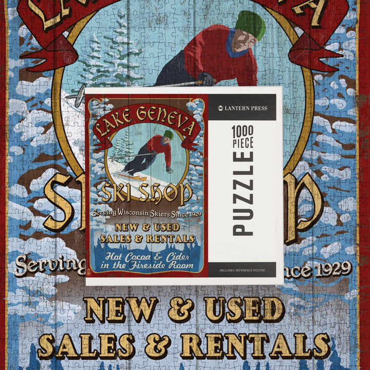 Lake Geneva, Wisconsin, Ski Shop Vintage Sign, Jigsaw Puzzle Puzzle Lantern Press 