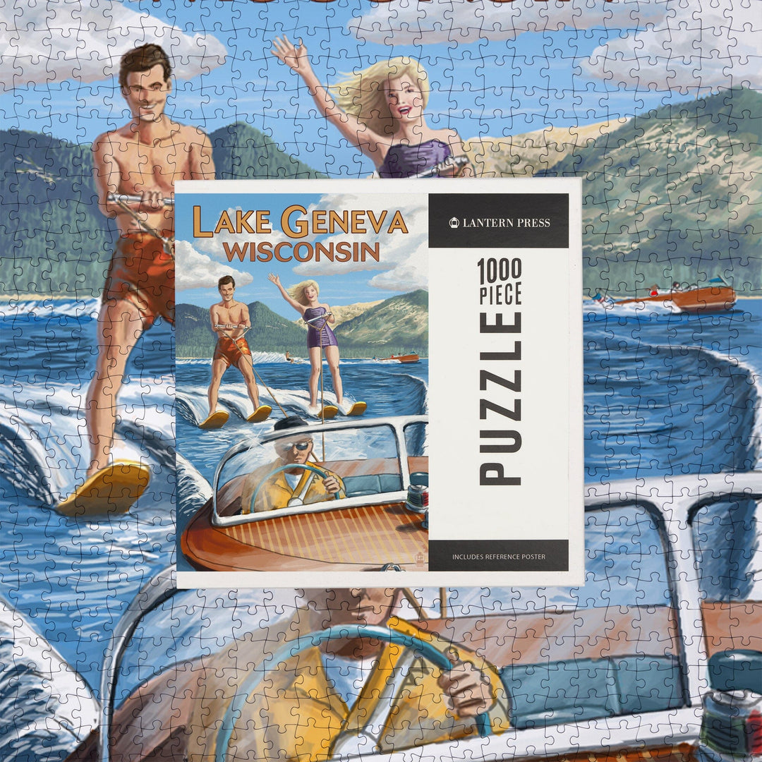 Lake Geneva, Wisconsin, Water Skiing Scene, Jigsaw Puzzle Puzzle Lantern Press 