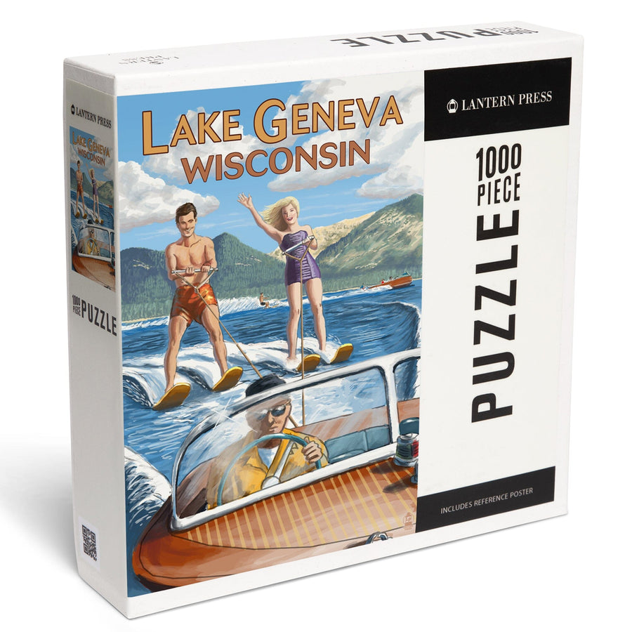 Lake Geneva, Wisconsin, Water Skiing Scene, Jigsaw Puzzle Puzzle Lantern Press 