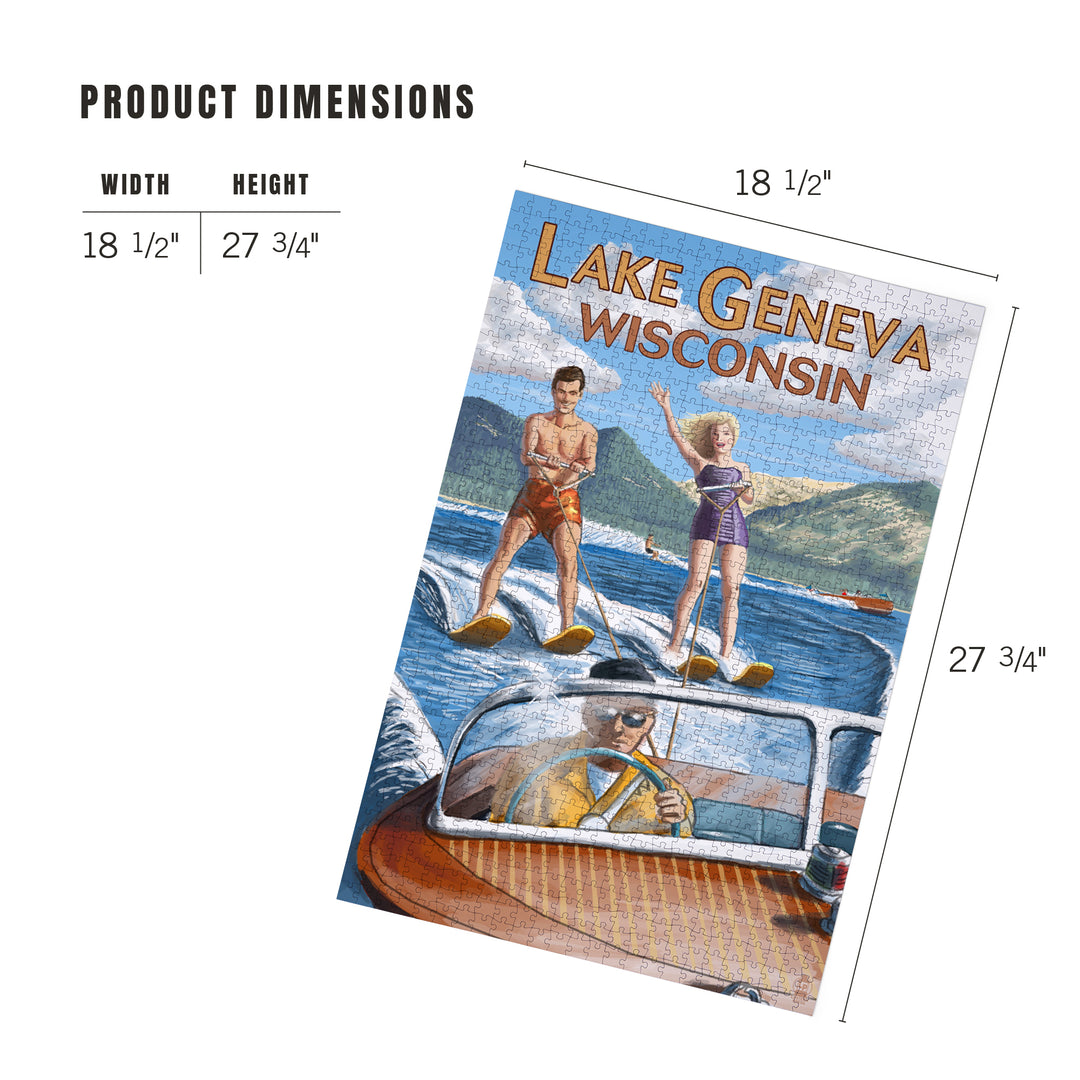 Lake Geneva, Wisconsin, Water Skiing Scene, Jigsaw Puzzle Puzzle Lantern Press 