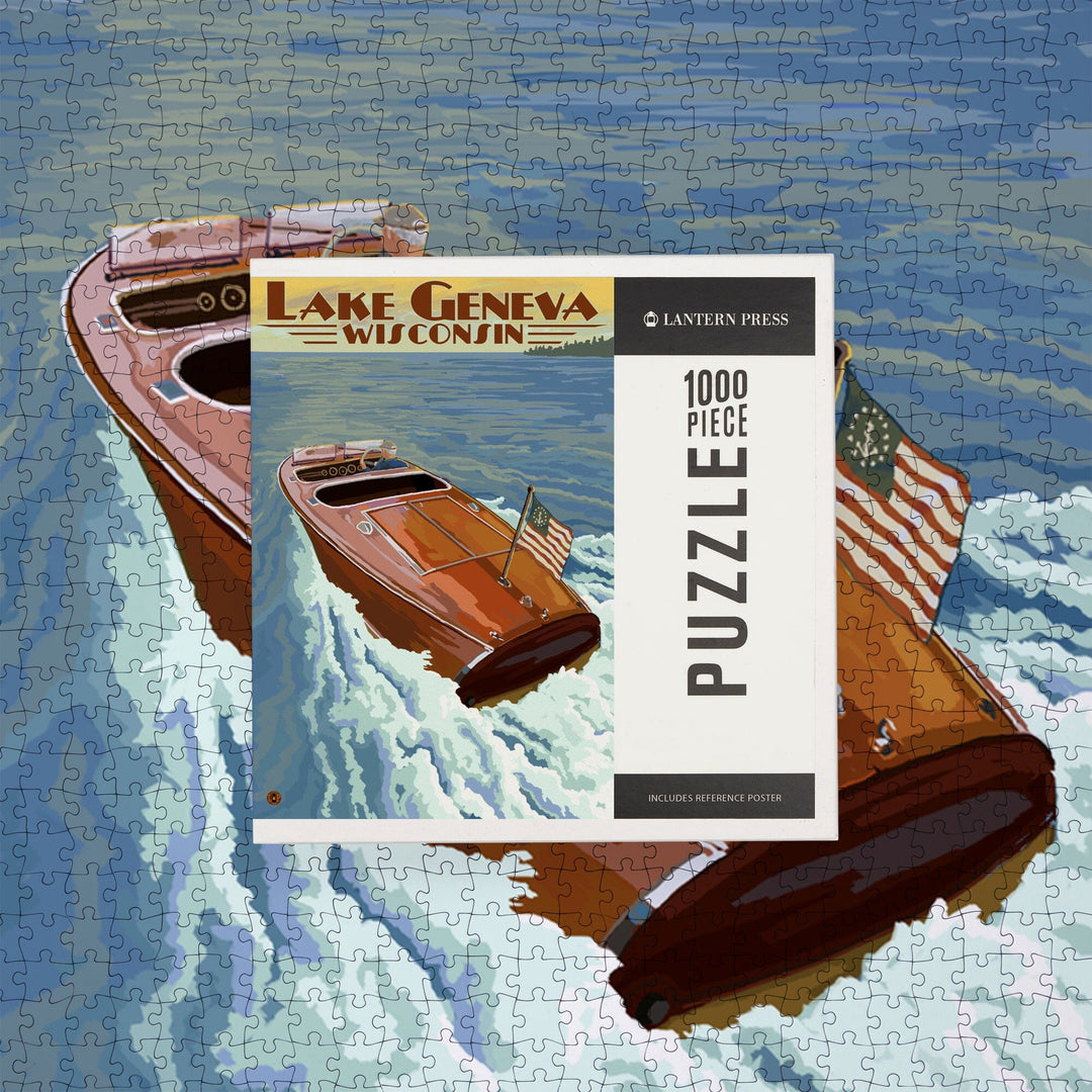 Lake Geneva, Wisconsin, Wooden Boat, Jigsaw Puzzle Puzzle Lantern Press 
