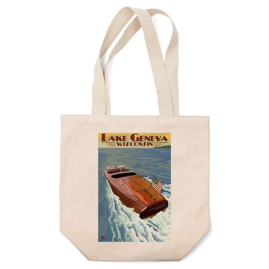 Lake Geneva, Wisconsin, Wooden Boat, Lantern Press Artwork, Tote Bag Totes Lantern Press 