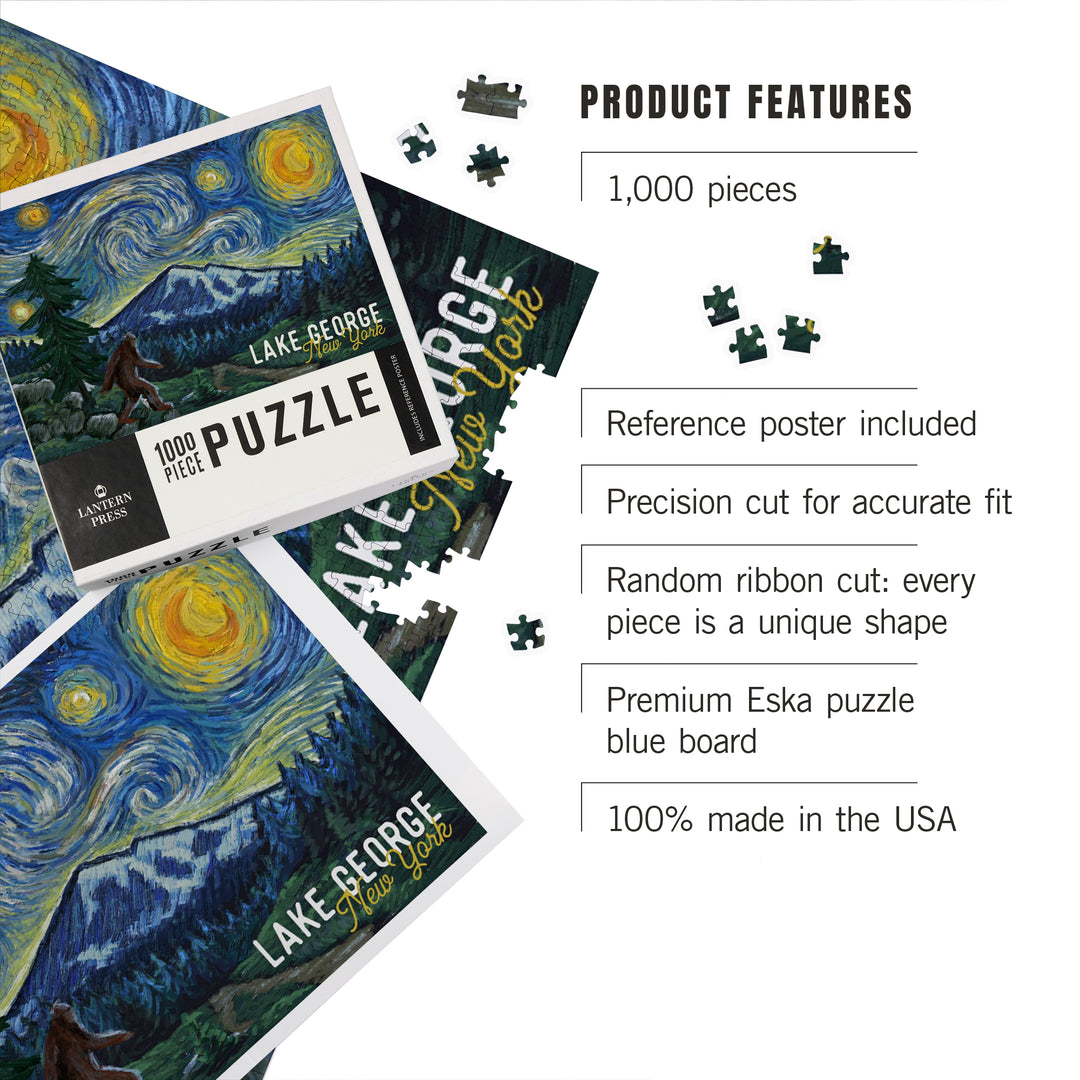 Lake George, New York, Bigfoot, Starry Night, Jigsaw Puzzle Puzzle Lantern Press 