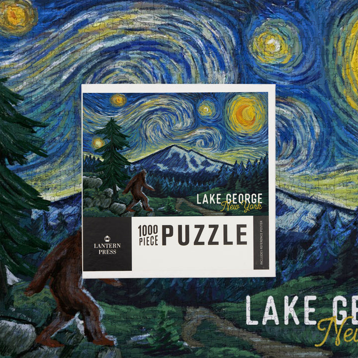 Lake George, New York, Bigfoot, Starry Night, Jigsaw Puzzle Puzzle Lantern Press 