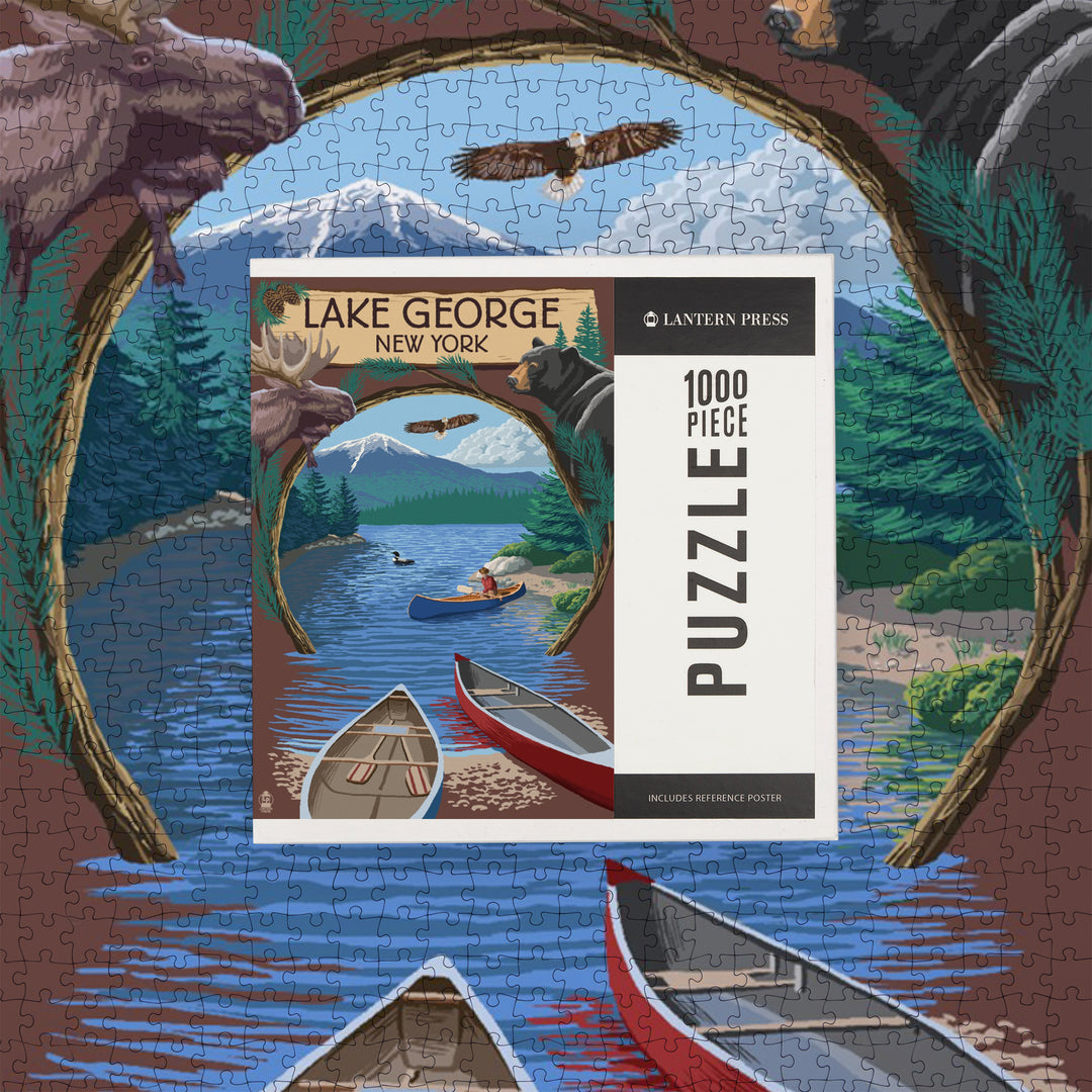 Lake George, New York, Canoe Scene, Jigsaw Puzzle Puzzle Lantern Press 
