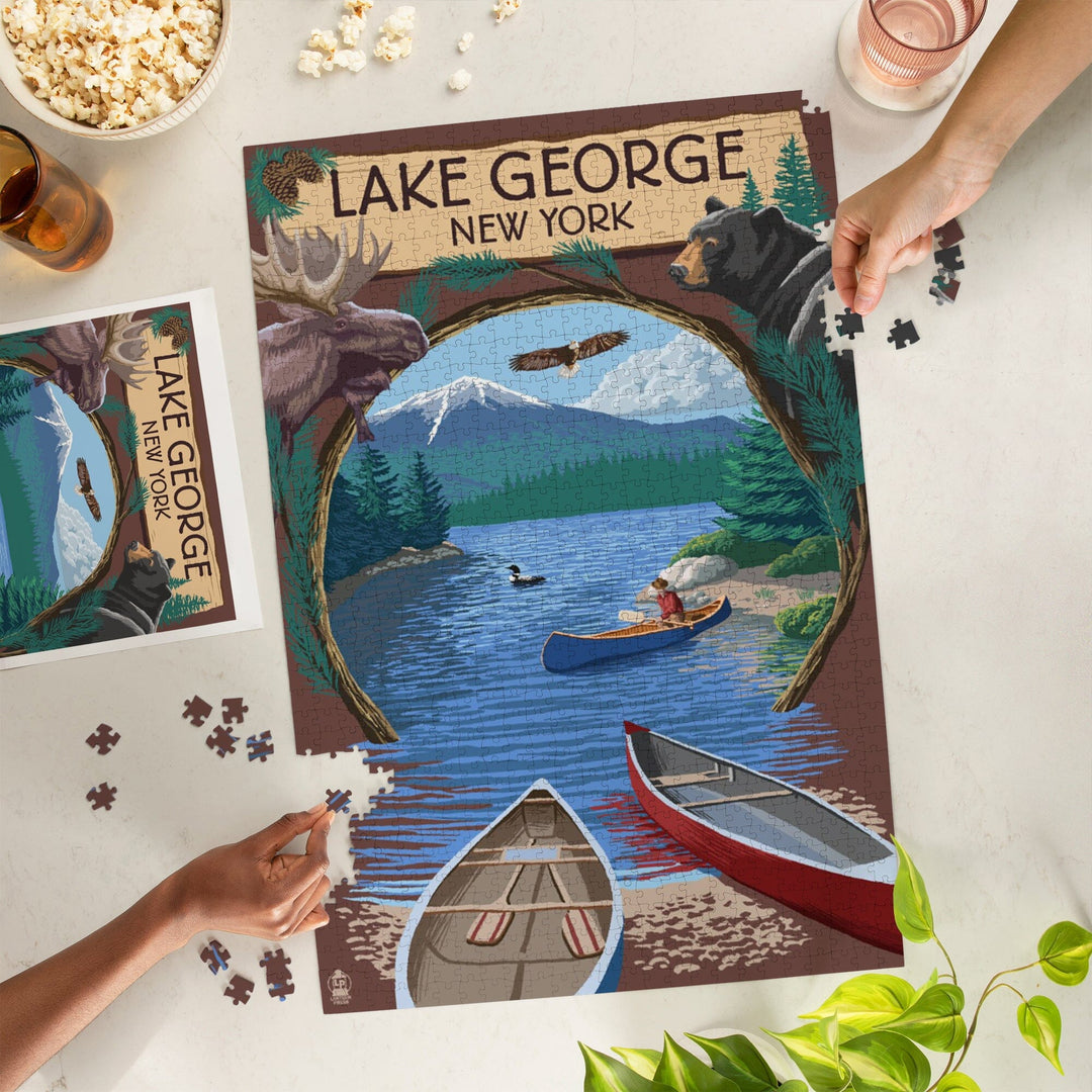 Lake George, New York, Canoe Scene, Jigsaw Puzzle Puzzle Lantern Press 