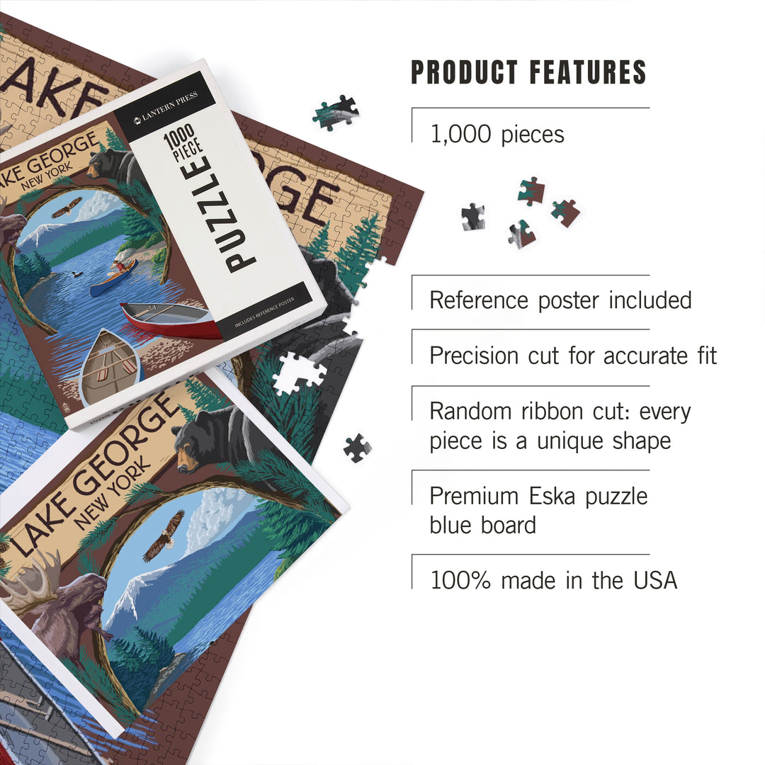 Lake George, New York, Canoe Scene, Jigsaw Puzzle Puzzle Lantern Press 