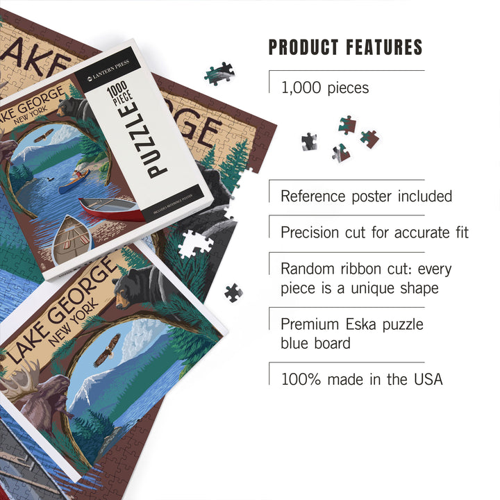 Lake George, New York, Canoe Scene, Jigsaw Puzzle Puzzle Lantern Press 