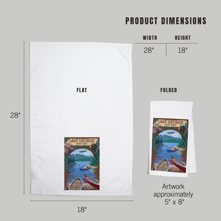 Lake George, New York, Canoe Scene, Organic Cotton Kitchen Tea Towels Kitchen Lantern Press 