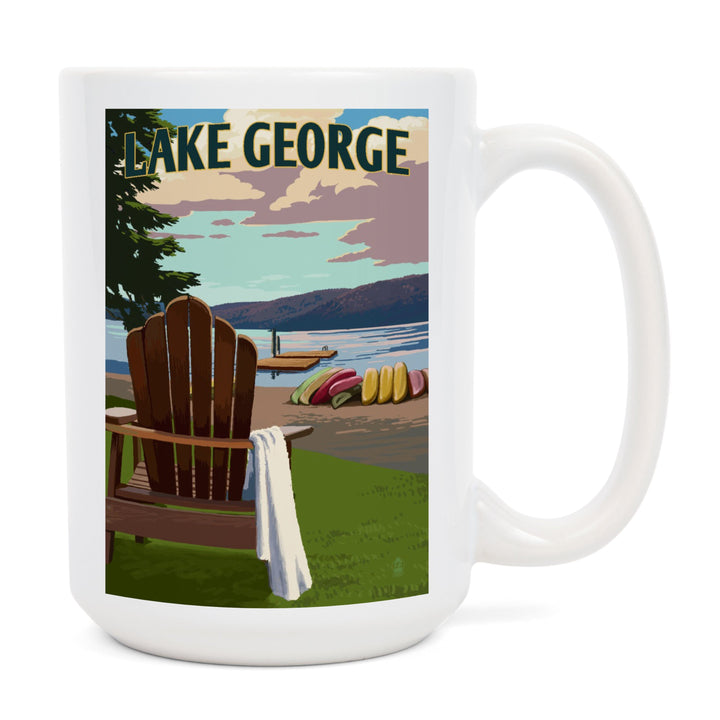 Lake George, New York, Lake & Adirondack Chair, Simply Said, Lantern Press Artwork, Ceramic Mug Mugs Lantern Press 