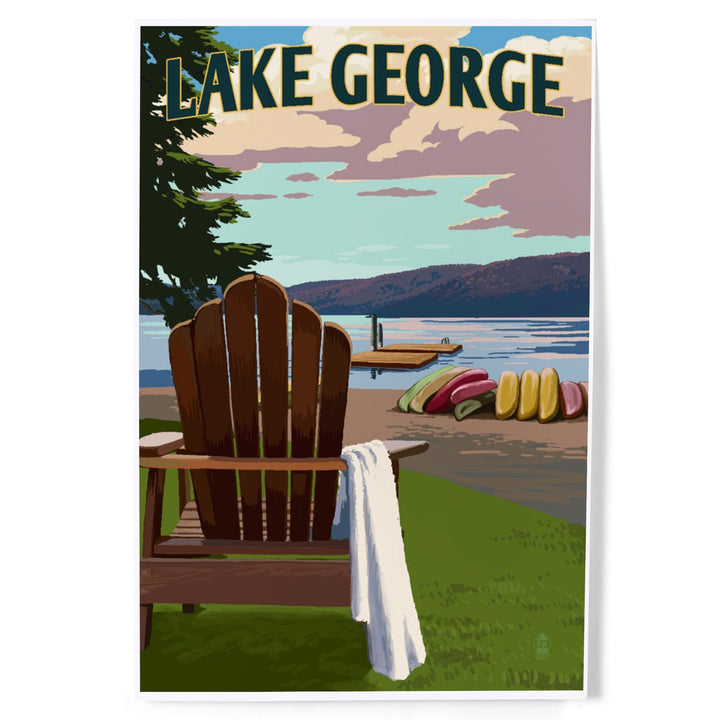 Lake George, New York, Lake and Adirondack Chair, Simply Said, Art & Giclee Prints Art Lantern Press 