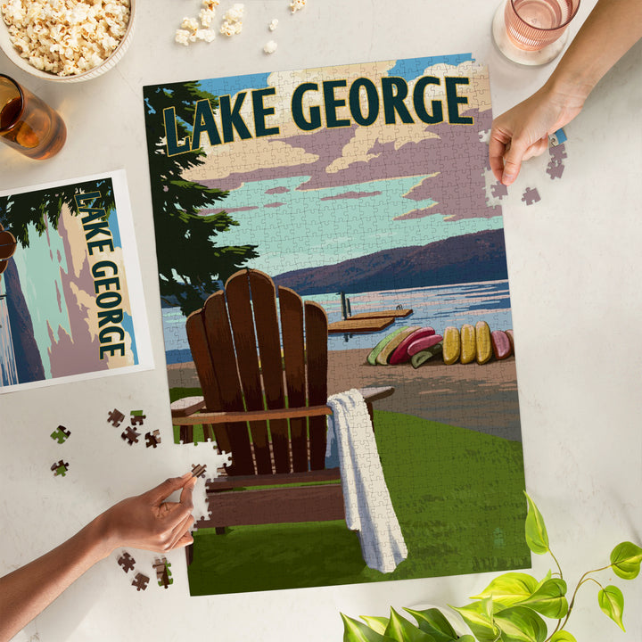 Lake George, New York, Lake and Adirondack Chair, Simply Said, Jigsaw Puzzle Puzzle Lantern Press 