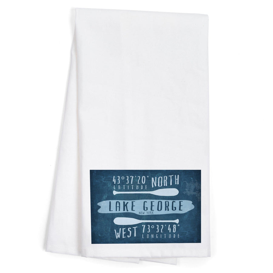 Lake George, New York, Lake Essentials, Latitude and Longitude, Organic Cotton Kitchen Tea Towels Kitchen Lantern Press 