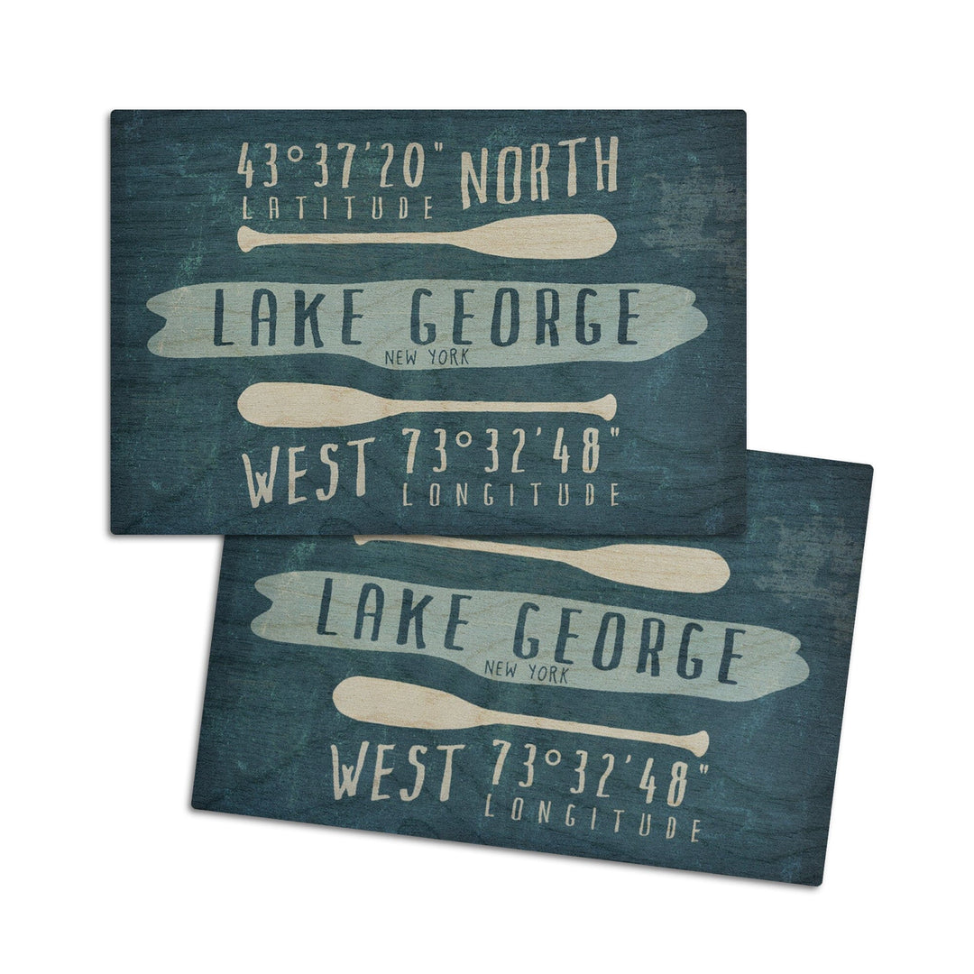 Lake George, New York, Lake Essentials, Latitude & Longitude, Lantern Press Artwork, Wood Signs and Postcards Wood Lantern Press 4x6 Wood Postcard Set 