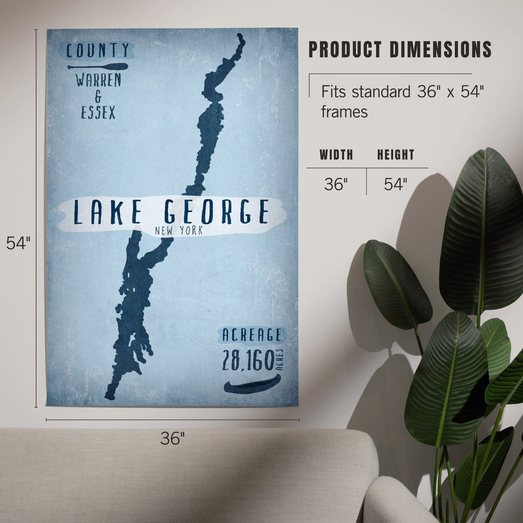 Lake George, New York - Lake Essentials - Shape, Acreage & County - Lantern Press Artwork (16x24 Giclee Gallery Print, Wall Decor Travel Poster), Size