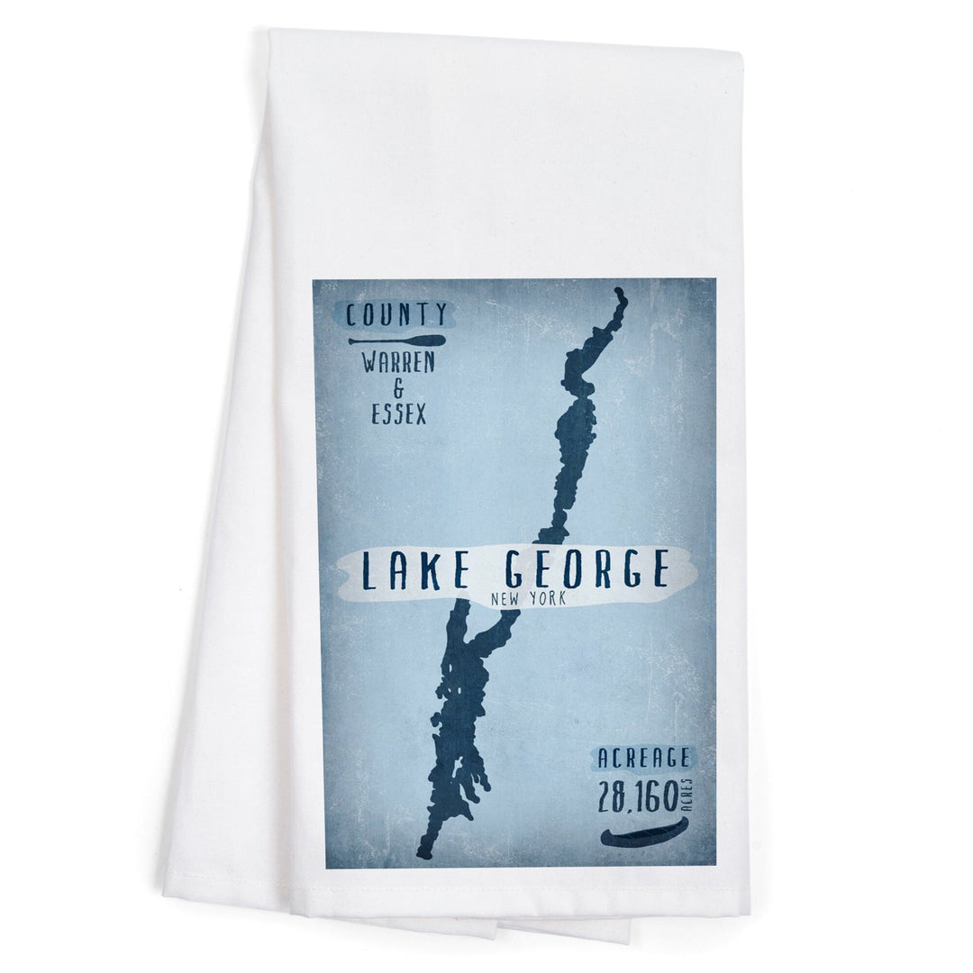 Lake George, New York, Lake Essentials, Shape, Acreage and County, Organic Cotton Kitchen Tea Towels - Lantern Press