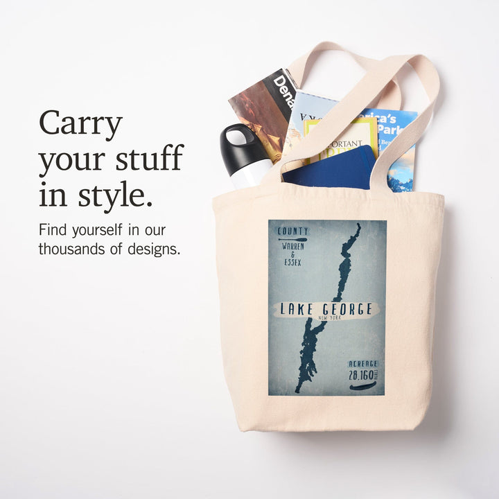 Lake George, New York, Lake Essentials, Shape, Acreage and County, Tote Bag Totes Lantern Press 