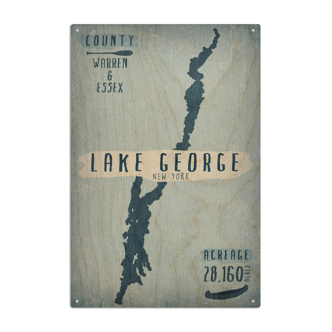 Lake George, New York, Lake Essentials, Shape, Acreage & County, Lantern Press Artwork, Wood Signs and Postcards - Lantern Press