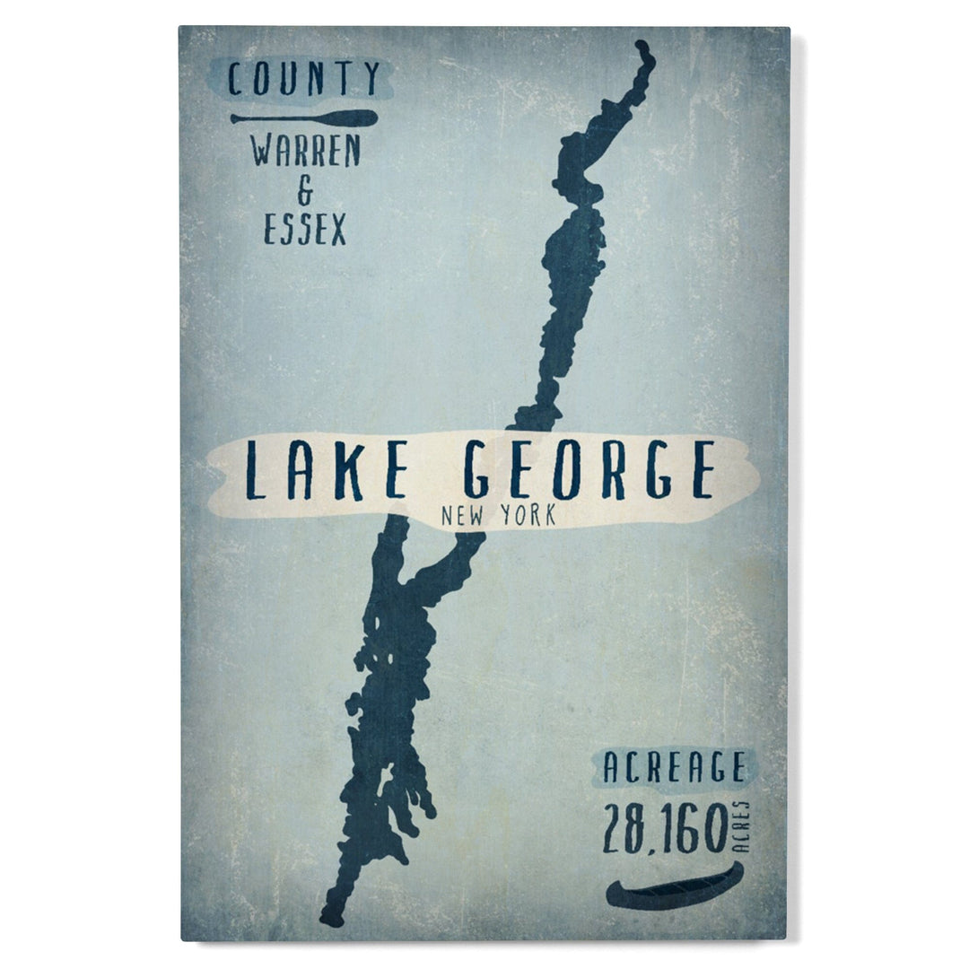 Lake George, New York, Lake Essentials, Shape, Acreage & County, Lantern Press Artwork, Wood Signs and Postcards - Lantern Press